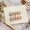 Elegant White Floral Press On Nails | 3D Flower Luxury Gel Nails | Nude Pink Bridal Nails | Handmade Wedding Guest Nails