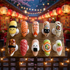 Kawaii Sushi Press On Nails - 3D Japanese Food Fake Nails - Cute Salmon And Tamago Nigiri Glue On Nails - Handmade Onigi