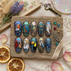 Stained Glass Bird Press On Nails, 3D Iridescent Mosaic Fake Nails, Owl Swan & Cardinal Custom Nails, Unique Nature Love