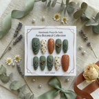 Botanical Press On Nails – Green Earth Tone Nails – Minimalist Leaf Nails – Handmade Aura Nails – Nature Inspired Nails 