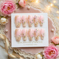 Enchanted Princess Pink Press On Nails | Luxury Gold Baroque Floral Nails | Elegant Handpainted Rose Nails with Pearls |