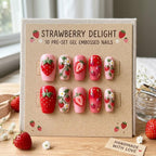 Strawberry Press On Nails | 3D Embossed Gel Nails | Cute Red & Pink Fruit Nails | Handmade Fake Nails | Summer Nails Glu