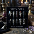 Handmade Gothic Dreams Press On Nails, 3D Luxury Dark Aesthetic Fake Nails, Black Alt Grunge Nails with Skull and Cross,