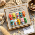 Summer Vibes Press On Nails - 3D Ocean Beach Theme False Nails - Handmade Tropical Fruit and Floral Glue On Nails - Gift