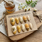 Honeybee Bliss Press on Nails, Handpainted Honey Bee and Daisy Nail Art, 3D Honey Drip Fake Nails, Cute Yellow Almond Gl