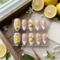 Luxury 3D Lemon Press on Nails with Water Droplets | Fresh Summer Fruit Nails | Handmade Lemonade Aesthetic Nails | Gift