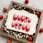 Red Strawberry Gingham Press on Nails | Cute 3D Fruit French Tip Nails |Summer Picnic Aesthetic Nails |Handmade Custom S