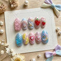 Jelly Pink Strawberry French Tip Press on Nails | Cute 3D Fruit & Ribbon Nails | Kawaii Soft Girl Aesthetic Nails | Hand