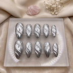 Luxury Silver Chrome Liquid Metal Press on Nails | 3D Sculpted Cyberpunk Fake Nails | Futuristic Metallic Almond Nails |