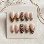 Mixed Animal Print French Tip Press on Nails | Leopard & Snakeskin Aesthetic Nails | Luxury Gold Detail Almond Fake Nail