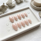 Milky Nude Pink Press on Nails with 3D Water Droplets | Minimalist Clean Girl Aesthetic Nails | Jelly Almond Nails | Han