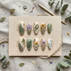 Hand Painted Botanical Press On Nails | Wildflower Nail Art with Gold Leaf | Floral Sage Green Nails | Nature Inspired C