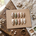 Hand Painted Fine Art Press On Nails | Earthy Boho Botanical Nails with Gold Foil | Minimalist Face Line Art Nails | Sag