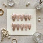 Pearl & Glazed Donut Press On Nails | Iridescent Chrome Nude Nails | Elegant Bridal Wedding Nails | Classy Handmade Nail