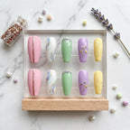 Pastel Mix Press On Nails | Matte Pink & Yellow Speccled False Nails | 3D Flower aND Marble Nail Art | Elegant Luxury Cu
