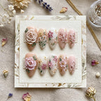 3D Embossed Floral Press On Nails | Hand Painted Luxury Rose & Peony Nails | Nude And Pink Botanical Custom Nails | Eleg