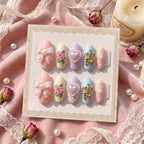 Princess Core Press on Nails | 3D Bow & Rose Pastel Nails | Pearl Heart And Royal Crown Custom Nails | Handmade Reusable