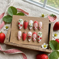 Luxury 3D Strawberry Press on Nails | Red Fruit Garden Picnic Nails | Handmade Cottagecore Strawberry Basket Nails | Gif