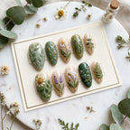 3D Embossed Botanical Press On Nails | Hand Painted Wildflower & Daisy Nails | Sage Green Textured Floral False Nails | 