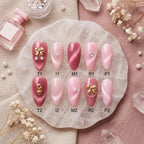 Luxury Pink Velvet Cat Eye Press On Nails | 3D Gold Bow & Pearl Coquette Nails | Romantic Shimmering False Nails | Brida