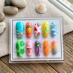 Press On Nails Summer, Tropical Fake Nails, 3D Watermelon Nails, Handmade Custom Nails, Trendy Nails, Beachfront Nails, 