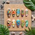 Tropical Press On Nails, Handpainted Parrot Nails, Sea Turtle Fake Nails, Toucan Summer Gel Nails, Hibiscus Plumeria Nai