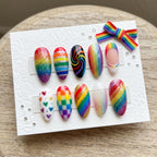 Custom Colorful Faux Nails, Cute Holographic Reusable Acrylics, Rainbow Press On Nails, Vibrant Pride Month False Nail S