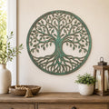 Tree of Life Metal Wall Art, Distressed Teal Circular Decor, Nature Inspired Steel Sign