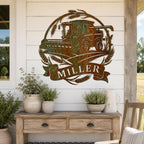 Custom Combine Harvester Metal Sign, Personalized Wheat Farm Wall Decor, Rustic Garden Art