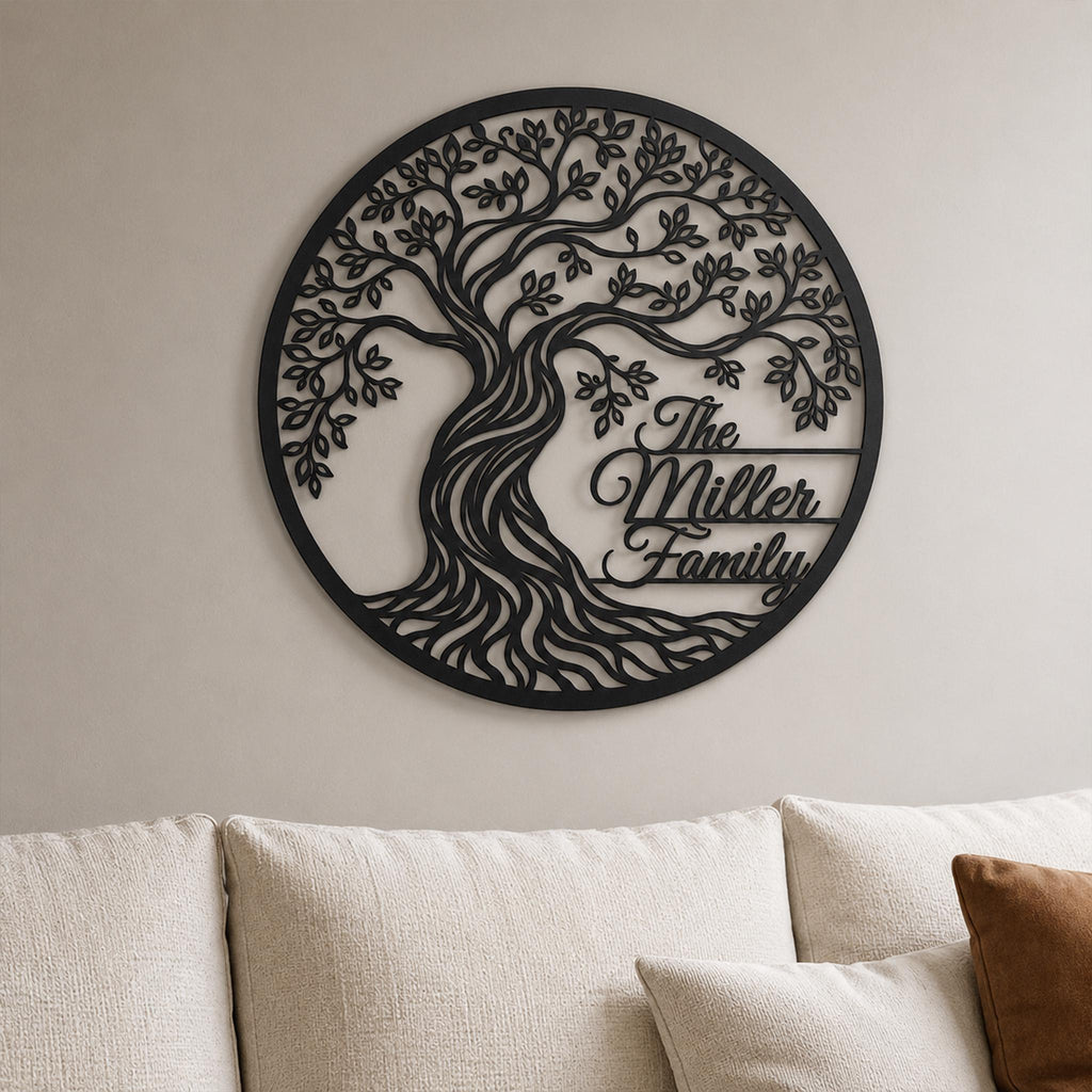Personalized Tree of Life Metal Wall Art, Custom Family Name Decor