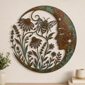 Metal Moon Wall Art, Floral Crescent Decor, Bee Celestial Hanging