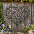 Floral Heart Metal Wall Art, Distressed Blue Green Purple, Flower Leaf Decor, Botanical Art