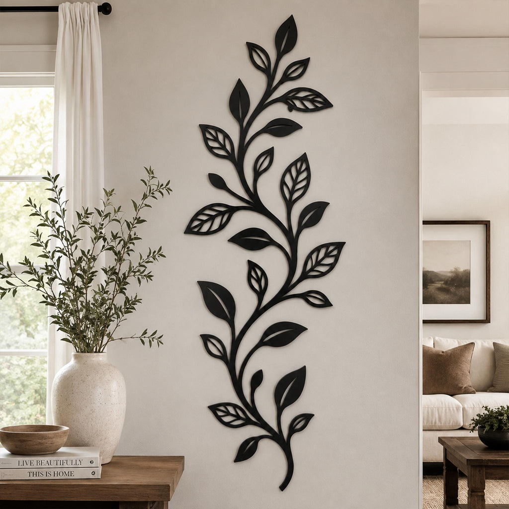 Metal Vine Wall Art, Botanical Leaf Decor, Vertical Plant Home Accent, Nature Inspired Gift