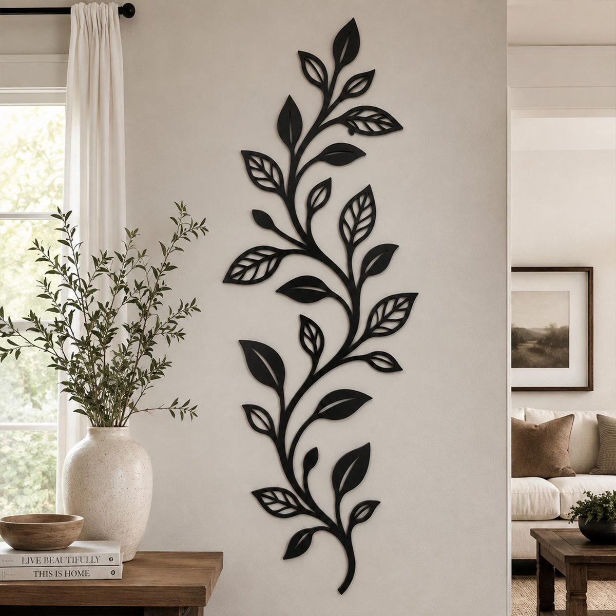 Metal Vine Wall Art, Botanical Leaf Decor, Vertical Plant Home Accent, Nature Inspired Gift