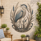 Blue Heron Metal Wall Art, Pond Bird Decor, Cattail Reeds Hanging