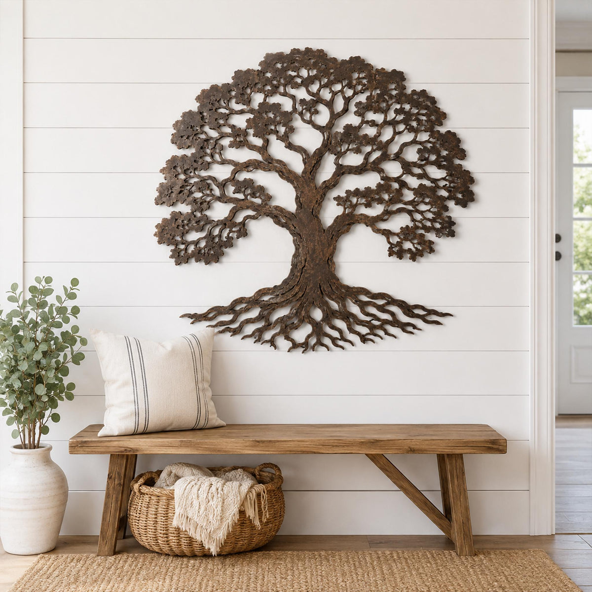 Metal Tree Wall Art, Rustic Roots Branches, Textured Nature Decor