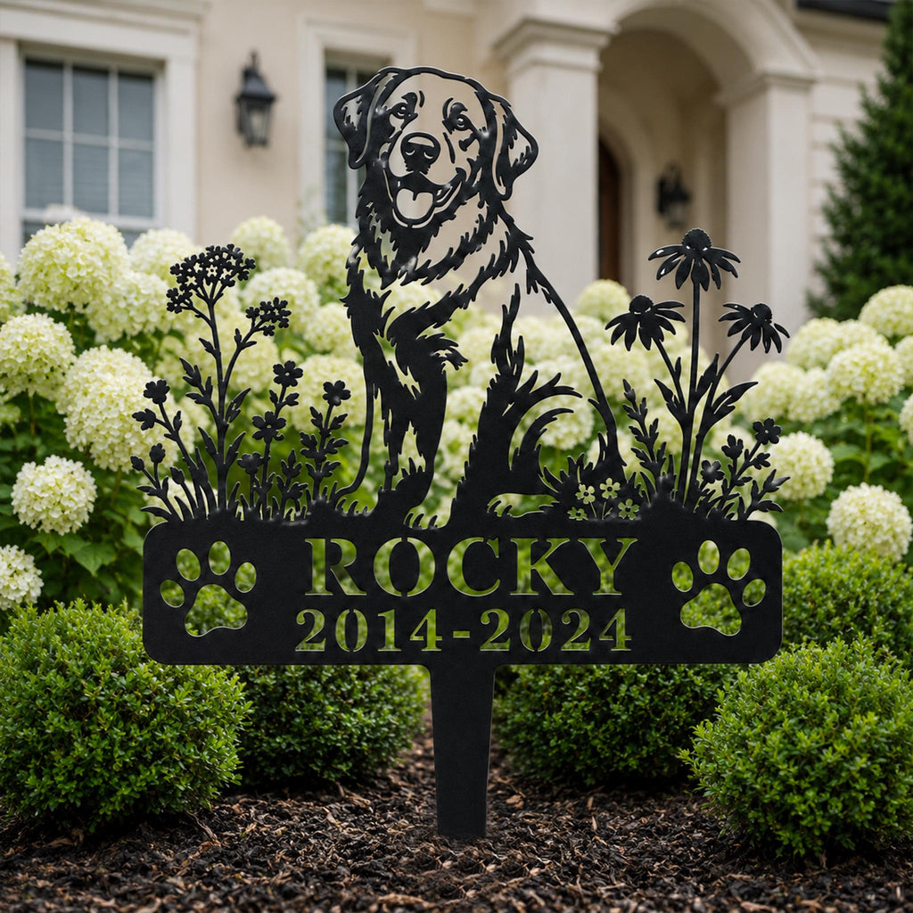 Personalized Golden Retriever Memorial Garden Stake, Custom Metal Pet Grave Marker