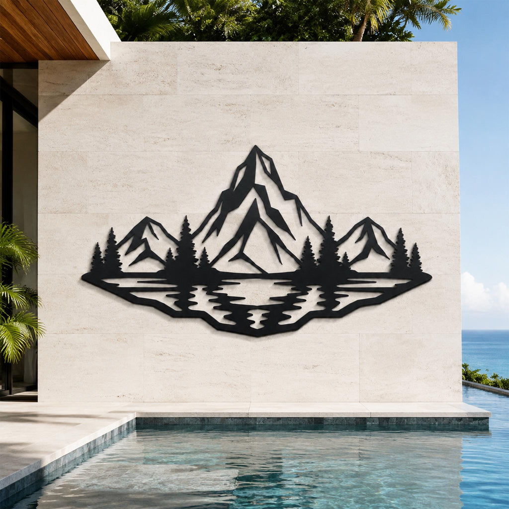 Mountain Range Metal Sign, Pine Tree Lake Wall Art, Nature Landscape Decor