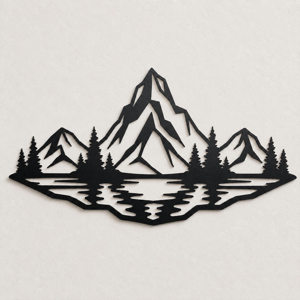 Mountain Range Metal Sign, Pine Tree Lake Wall Art, Nature Landscape Decor