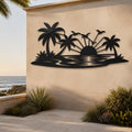 Tropical Sunset Metal Wall Art, Palm Tree Beach Scene, Coastal Decor Sign