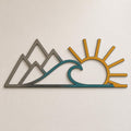 Metal Wall Art, Mountain Wave Sun Landscape Decor, Boho Abstract Nature Sign