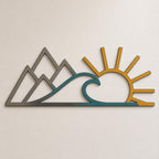 Metal Wall Art, Mountain Wave Sun Landscape Decor, Boho Abstract Nature Sign