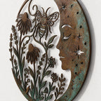 Metal Moon Wall Art, Floral Crescent Decor, Bee Celestial Hanging