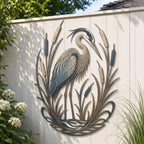 Blue Heron Metal Wall Art, Pond Bird Decor, Cattail Reeds Hanging