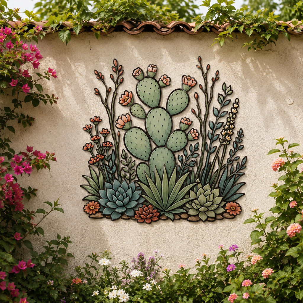 Cactus Metal Wall Art, Desert Botanical Sign, Southwestern Flora Decor