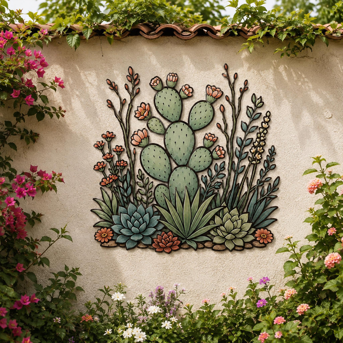 Cactus Metal Wall Art, Desert Botanical Sign, Southwestern Flora Decor