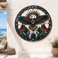 Southwestern Eagle Metal Wall Art, Desert Landscape Decor, Rustic Western Sign