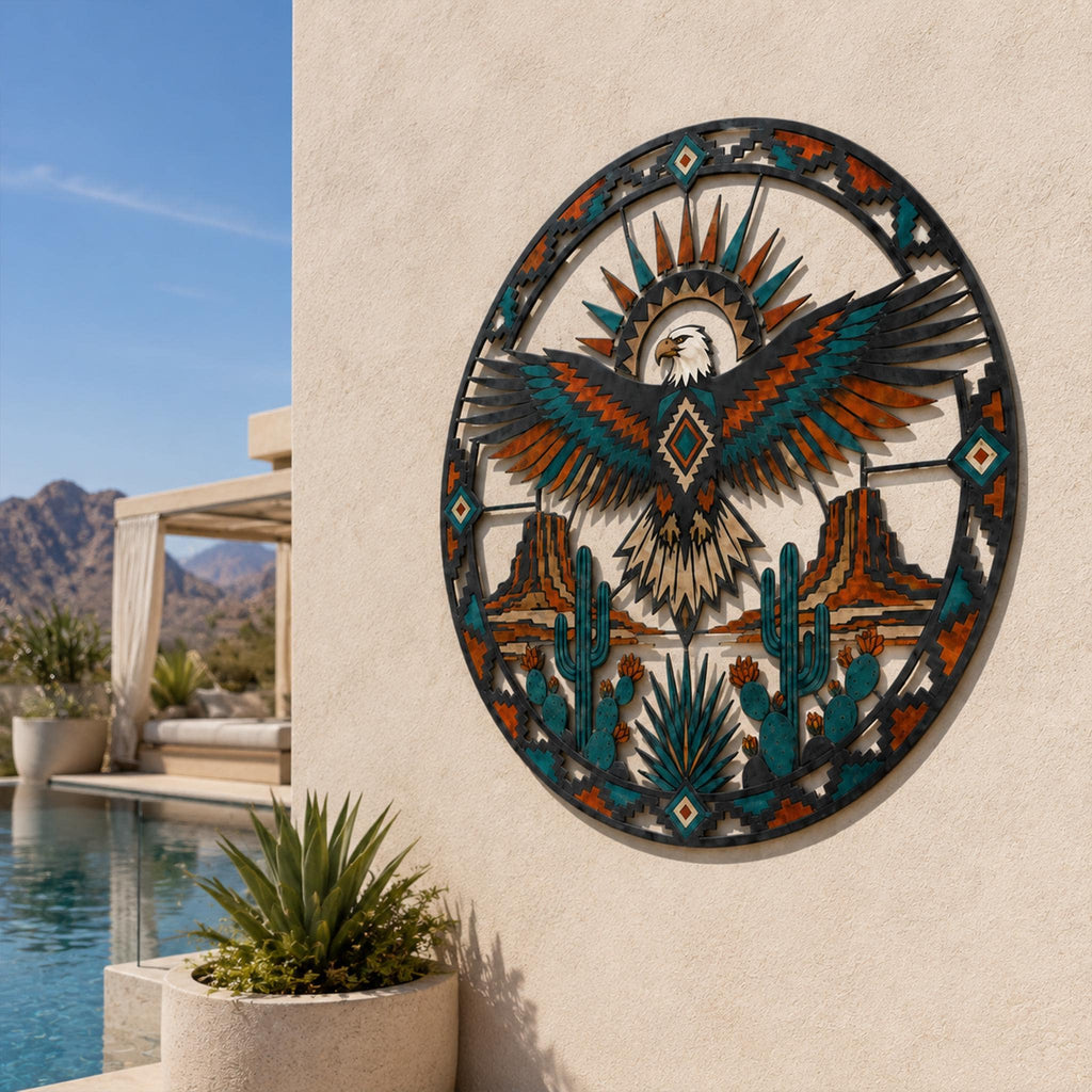 Southwestern Eagle Metal Wall Art, Desert Landscape Decor, Rustic Western Sign