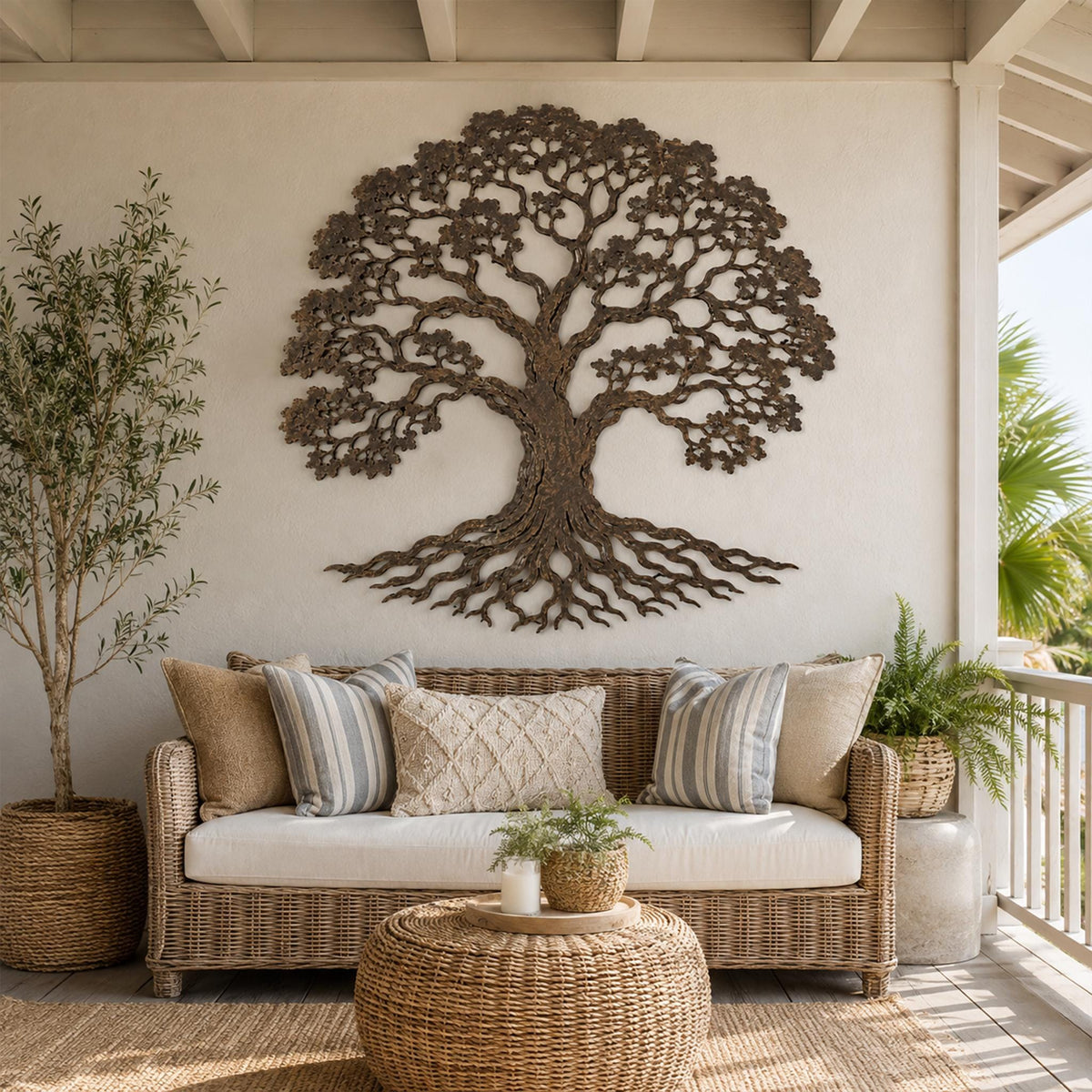 Metal Tree Wall Art, Rustic Roots Branches, Textured Nature Decor