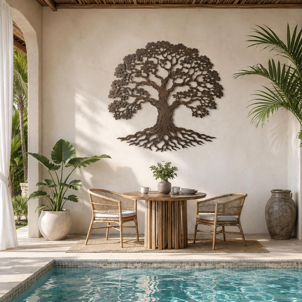 Metal Tree Wall Art, Rustic Roots Branches, Textured Nature Decor